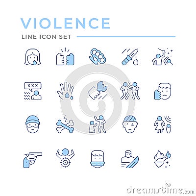 Set color line icons of violence Vector Illustration