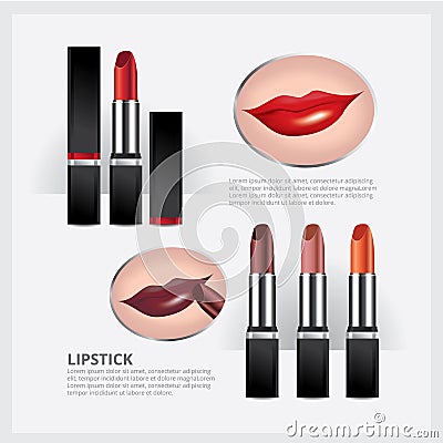 Set of color lipsticks and demonstration with Mouth Vector Illustration