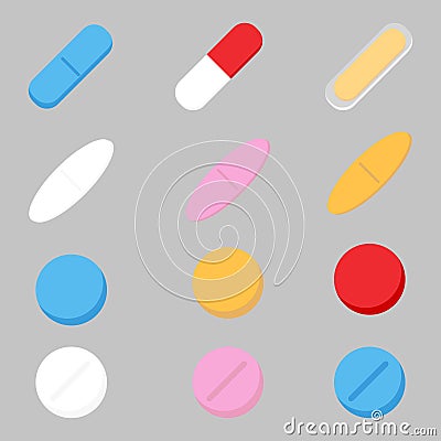 Set of color medicine painkiller Vector Illustration