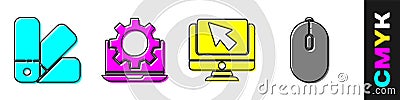 Set Color palette guide, Laptop and gear, Computer monitor and cursor and Computer mouse icon. Vector. Vector Illustration