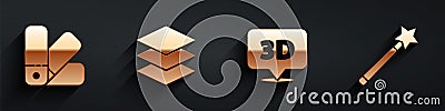 Set Color palette guide, Layers, Speech bubble with text 3D and Magic wand icon with long shadow. Vector Vector Illustration