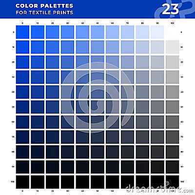 Set 23 Color Palettes for Textile Prints. Tints and Shades Chart, Colors Guide Swatches. Stock Photo