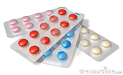 Set of color pills in blister packs Stock Photo