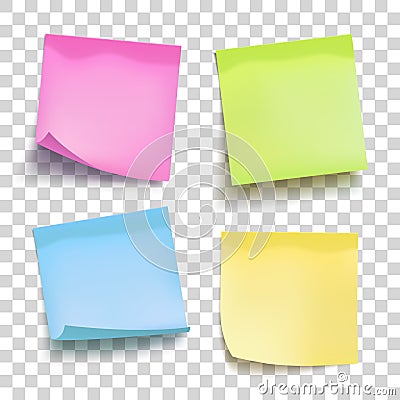 Set of color sheets of note papers. Four sticky notes. Vector Vector Illustration