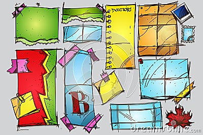 A set of color sketches with a picture of a piece of paper from notebooks Stock Photo