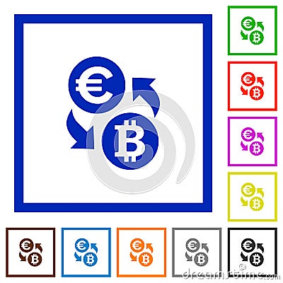 Euro Bitcoin exchange framed flat icons Stock Photo