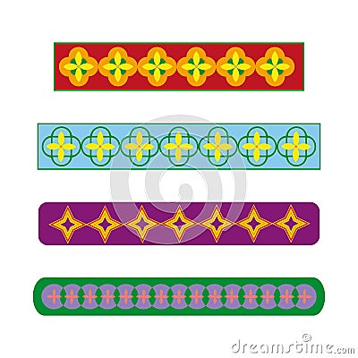 Set of color strips for cards, ornament with bright shapes and repetitive pattern Vector Illustration