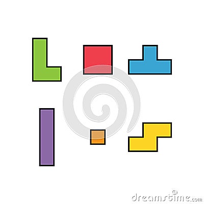 Set of color tetris block, color puzzle icon , logic fun game vector illustration Vector Illustration