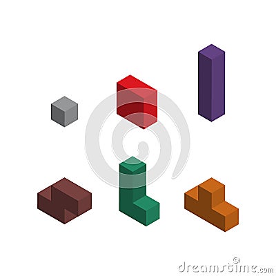 Set of color tetris isometric block, color puzzle icon , logic fun game vector illustration Vector Illustration