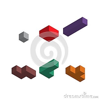 Set of color tetris isometric block, color puzzle icon , logic fun game vector illustration Vector Illustration