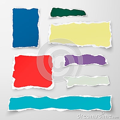 Set of color torn paper pieses. Scrap paper. Vector illustration isolated on white background Vector Illustration