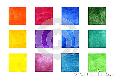 Set of color watercolor squares Stock Photo