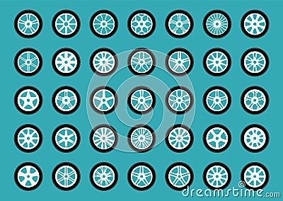 Set of color wheel. Design vector illustrator of flat element car. Isolated object is part transport Vector Illustration