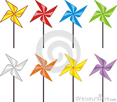 Set of color windmills (propeller, spinner) - toys Vector Illustration