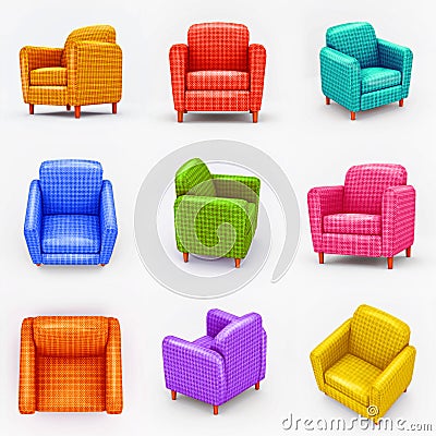 Set of colored armchairs on white background Cartoon Illustration
