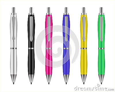 Set colored ballpoint pens isolated on white Vector Illustration