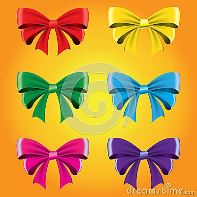 Set of colored bows. Vector image. Decorative element for decoration of holidays Vector Illustration