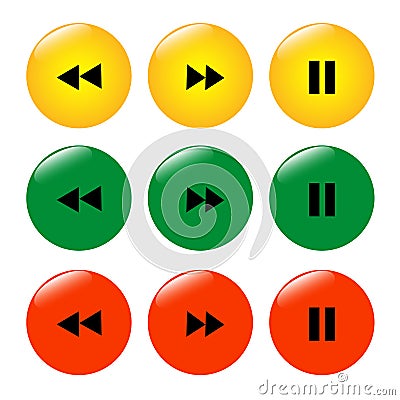 Set of colored buttons icons rewind pause. Stock Photo