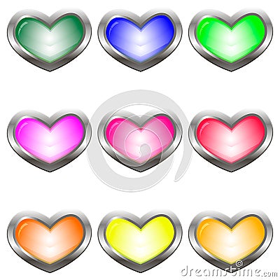 Set of colored buttons in the shape of a heart Vector Illustration