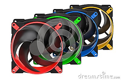 Set of colored Computer Case Fan, 3D rendering Stock Photo