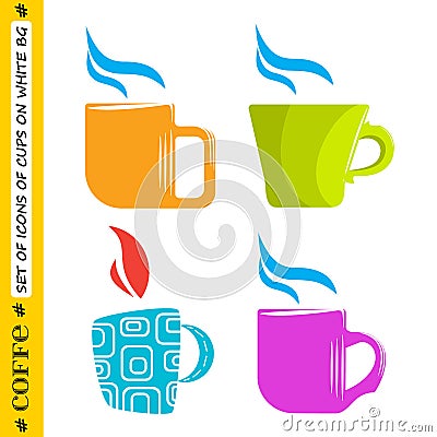 Set of colored cups for coffee and tea Vector Illustration