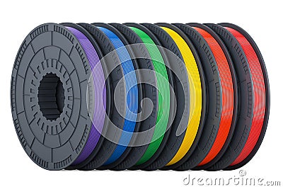 Set of colored 3D printer filaments, 3D illustration Cartoon Illustration