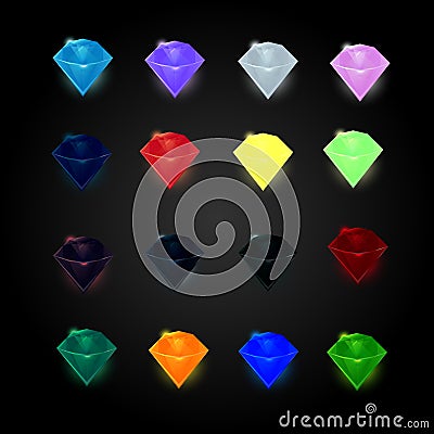 Set of colored diamonds, gemstones, crystals, images for games, icons, item Stock Photo