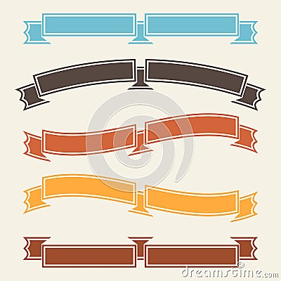 Set of colored double vintage curved isolated ribbons banners on a light background. Simple flat vector illustration. With space Vector Illustration