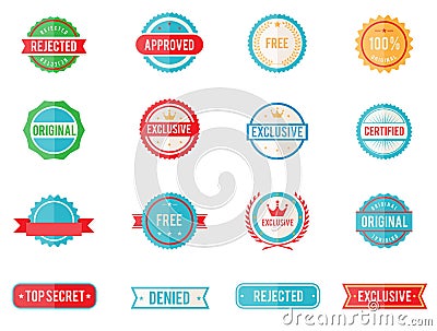 Set of colored emblems and stamps Vector Illustration