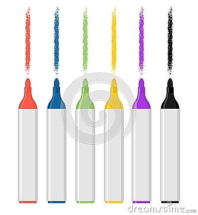 Set of colored felt-tip pens on white background. Marker trace. Vector Illustration