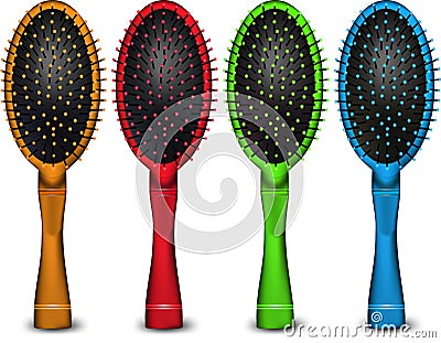 Set of colored hair brush. Vector Vector Illustration