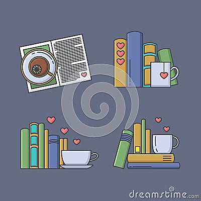 Set of colored icons for book fans. Vector Illustration