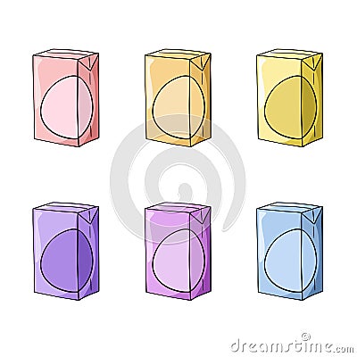 A set of colored icons, Rectangular packaging of milk, juice, copy space, vector cartoon Vector Illustration