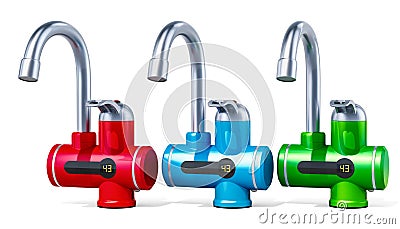 Set of colored instant electric hot water heaters, 3D rendering Stock Photo