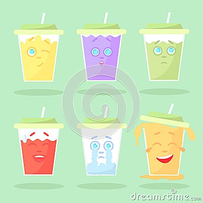 Set of colored lemonade with emotions Stock Photo