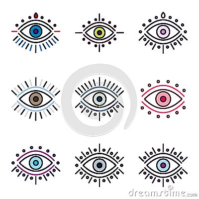 Set of colored line eyes illustration. Stock Photo