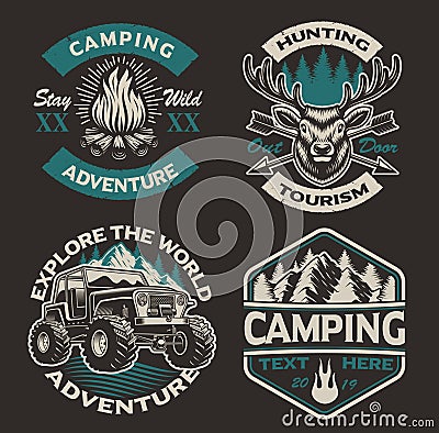 Set of colored logos for the camping theme Stock Photo