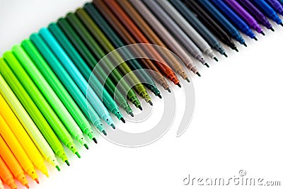 A set of colored markers from yellow to brown. Drawing tools on a white background. Stock Photo