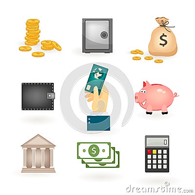 Set of colored money icons Vector Illustration