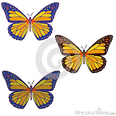 Set of colored mosaic butterflies on with background. isolated. Vector Illustration