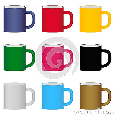 Set of colored mugs Vector Illustration