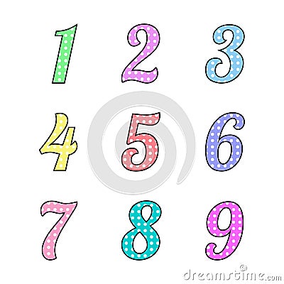 A set of colored numbers. Cute numbers Vector Illustration