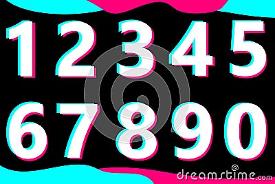 A set of colored numbers from zero to nine, drawn in the style of a popular social media and isolated on a white background. Vector Illustration