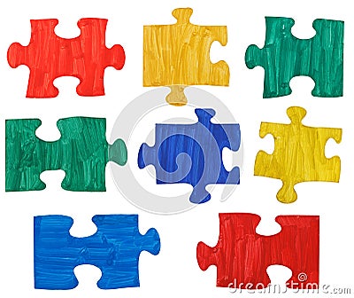 Set of colored painted puzzle pieces Stock Photo