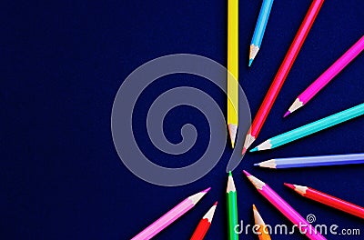 Set of colored pencils on a black background - set abstrakt Stock Photo