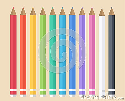 Set of colored pencils. Vector illustrations. School. Flat set of pencils Vector Illustration