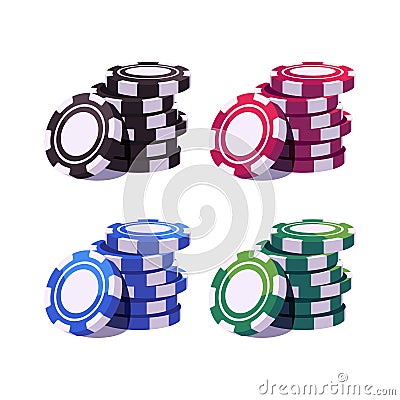 Set of colored poker chips stacks. Casino illustration Vector Illustration