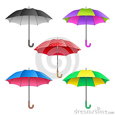 Set of colored realistic open umbrellas. Umbrellas collection Vector Illustration