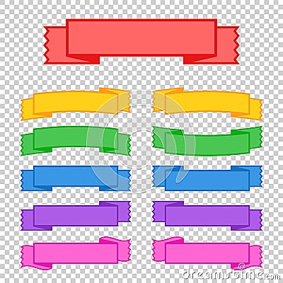 Set of colored ribbon banners. With space for text. A simple flat vector illustration isolated on a transparent background. Suitab Vector Illustration