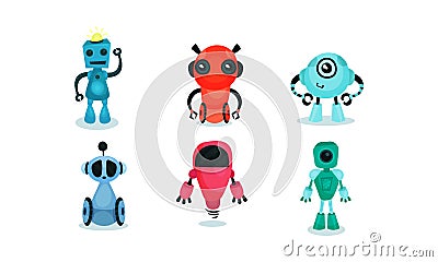 Set of colored robots of different types. Vector illustration. Vector Illustration
